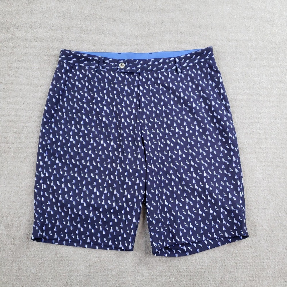 Fairway & Greene Shorts Mens 32 Blue Bermuda Stretch Pockets Sailboat Golf